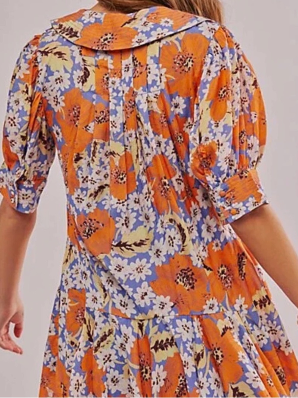 Free People Sugar Crush Floral V-Neck Short Sleeve Tunic Dress in Orange - Picture 3 of 13